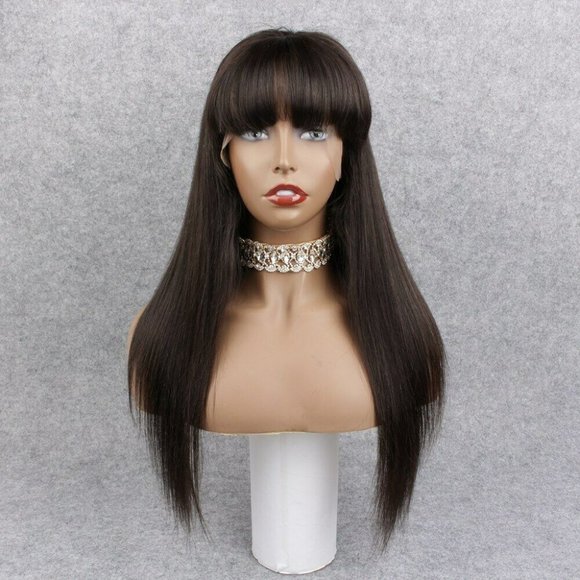 100% Human Hair FULL Lace Wig w/Bangs, 20" inches - Picture 3 of 8